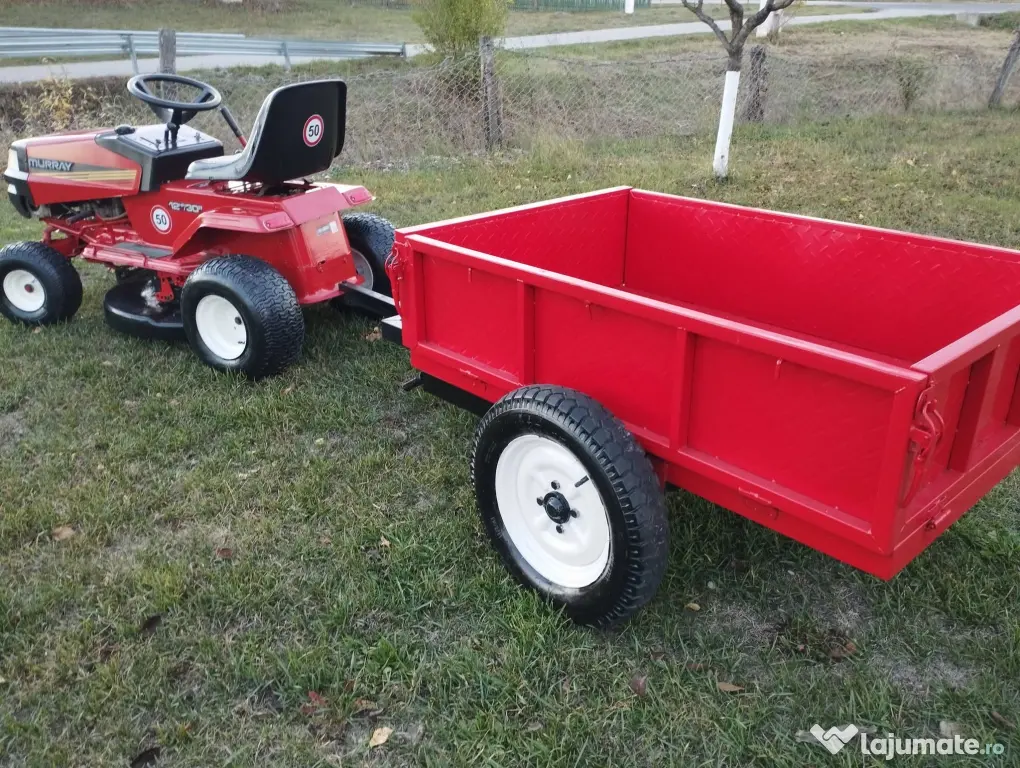 Tractoras gazon marca Muray 12 Cp cu remorca tabla 500 Kg stare impecabila