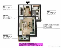 Apartament 1 cameră, 33,04 mp, balcon și debara