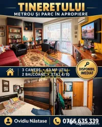 Tineretului – 3 camere lângă metrou și parc 