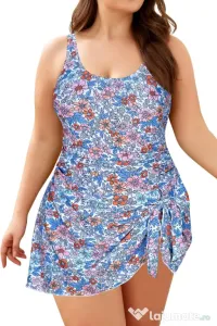 Costum de baie elegant pentru femei, o piesă, cu bureți, mărime plus, costum de baie cu control al abdomenului, pentru bust mare, rochie de baie ajustabilă, fustă de înot (XL, Print Floral L) 
