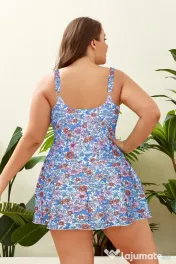 Costum de baie elegant pentru femei, o piesă, cu bureți, mărime plus, costum de baie cu control al abdomenului, pentru bust mare, rochie de baie ajustabilă, fustă de înot (XL, Print Floral L) 