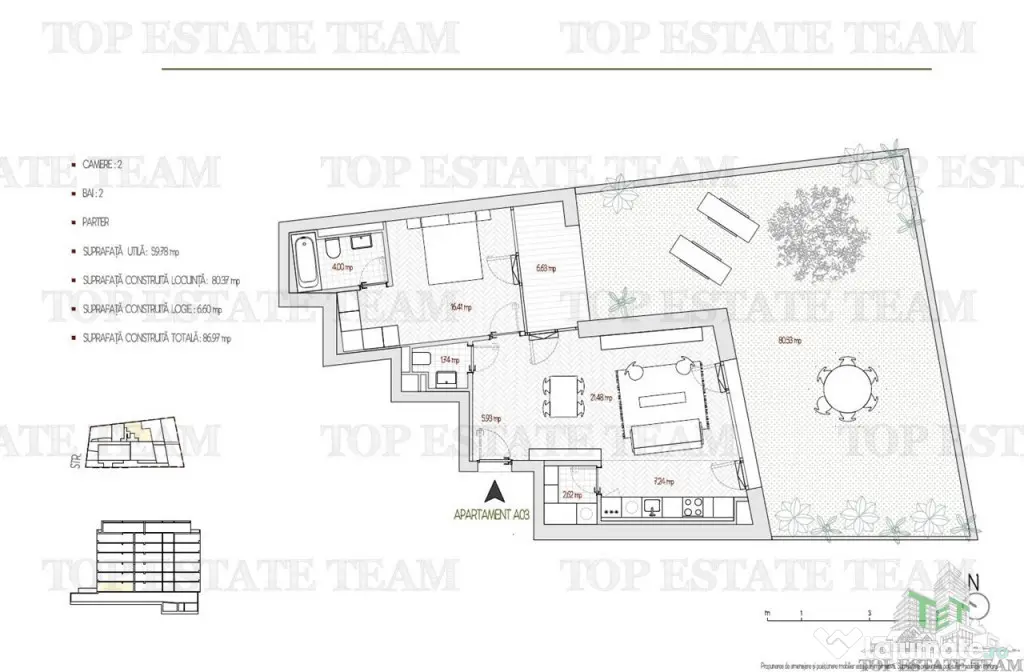 Apartament 2 Camere cu 80 mp gradina, bloc Boutique, Bucures