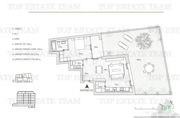Apartament 2 Camere cu 80 mp gradina, bloc Boutique, Bucures