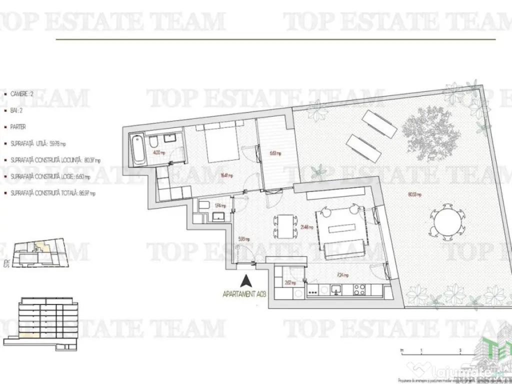 Apartament 2 Camere cu 80 mp gradina, bloc Boutique, Bucures