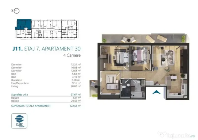 Apartament cu 4 camere, 98 mp, Ansamblu Rezidential, zona RI