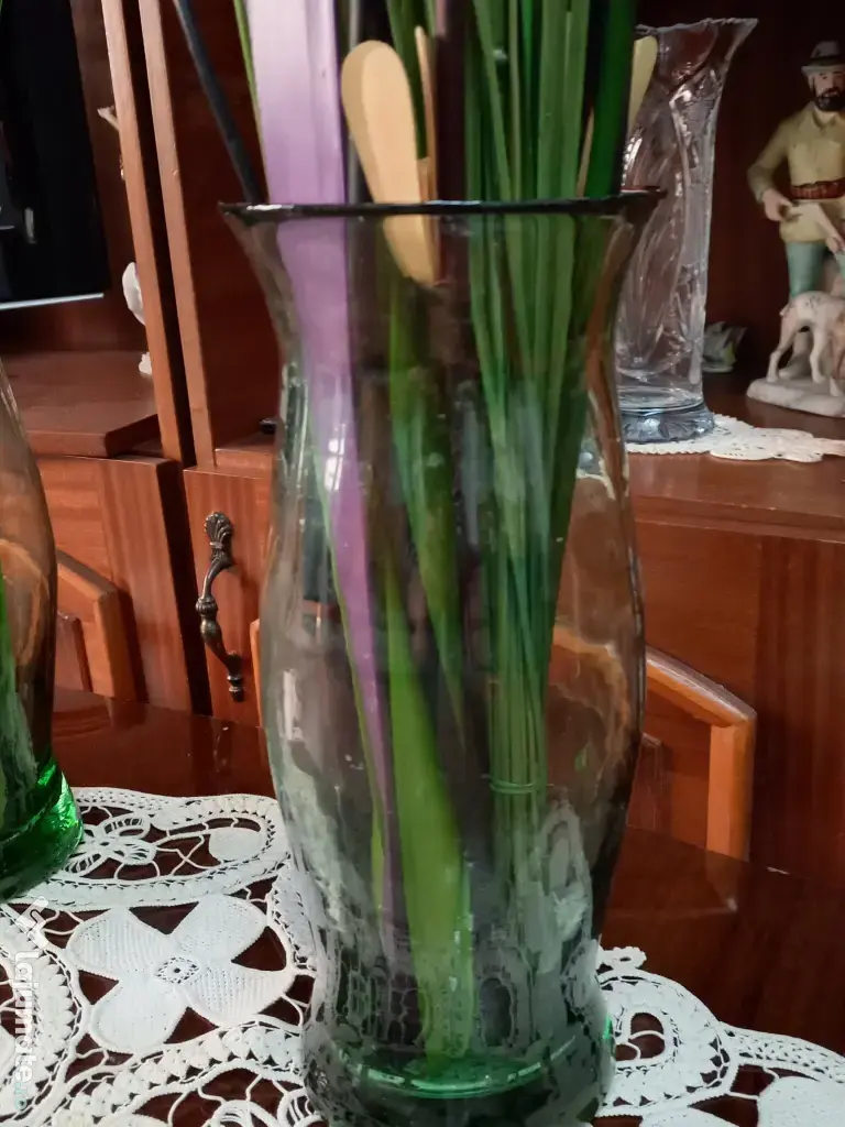 VAZA decorativa, din sticla, 32 cm - 2 bucati - cu flori artificiale 130 cm