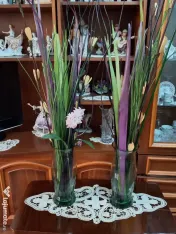 VAZA decorativa, din sticla, 32 cm - 2 bucati - cu flori artificiale 130 cm 