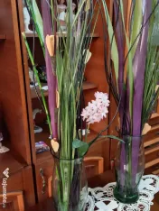 VAZA decorativa, din sticla, 32 cm - 2 bucati - cu flori artificiale 130 cm 