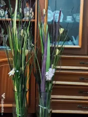 VAZA decorativa, din sticla, 32 cm - 2 bucati - cu flori artificiale 130 cm 