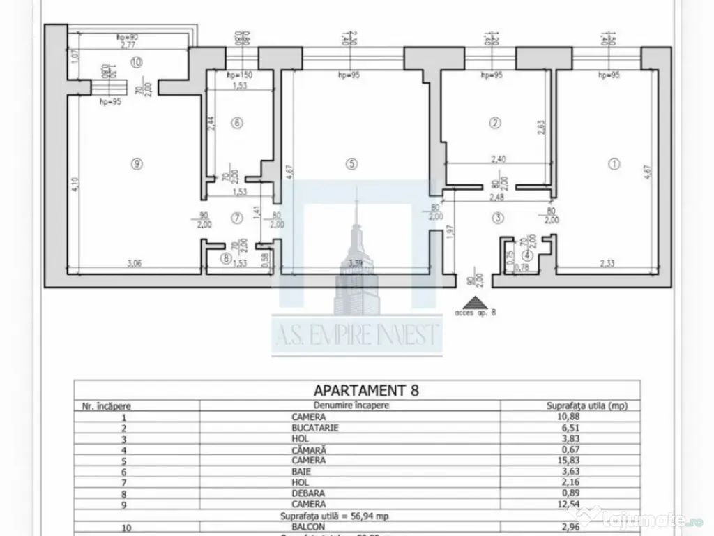 Apartament 3 camere , 60mp, Etj 2/3 - zona Râșnov/ISR