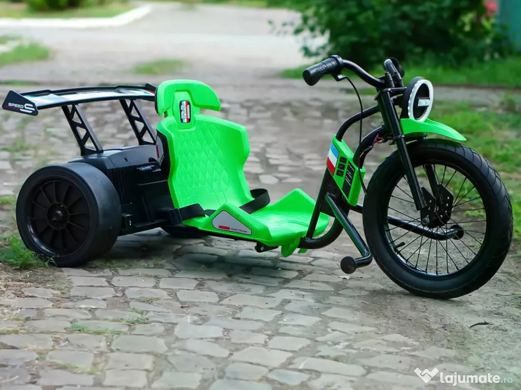 Tricicleta electrica cu functie Drift, Kinderauto BJSX2338, 2x 250W Green