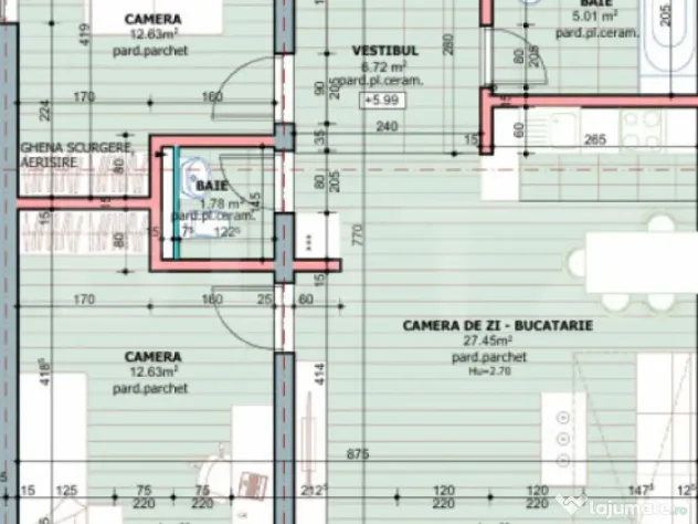 Apartament 3 camere, 66.22 mp, zona Tudor