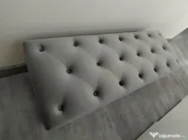 Vand băncuță tapițată din catifea gri model Chesterfield