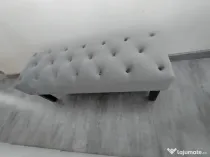 Vand băncuță tapițată din catifea gri model Chesterfield