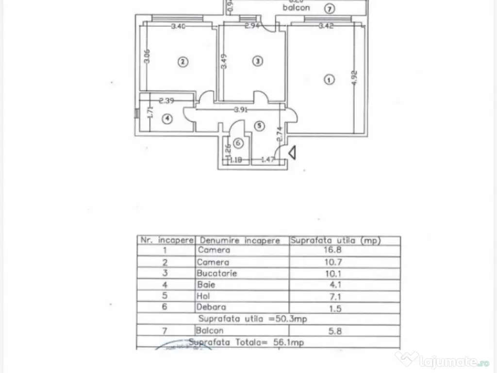 Apartament 2 camere 56mp, zona Vidin, etaj 3/4.