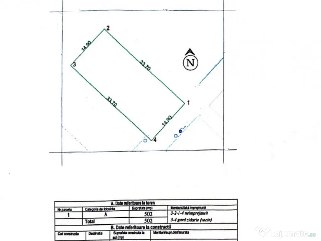 Teren intravilan de vânzare – Palazu Mare , 502 mp