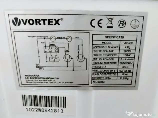 Mașină de spălat rufe semiautomata cu storcător Vortex