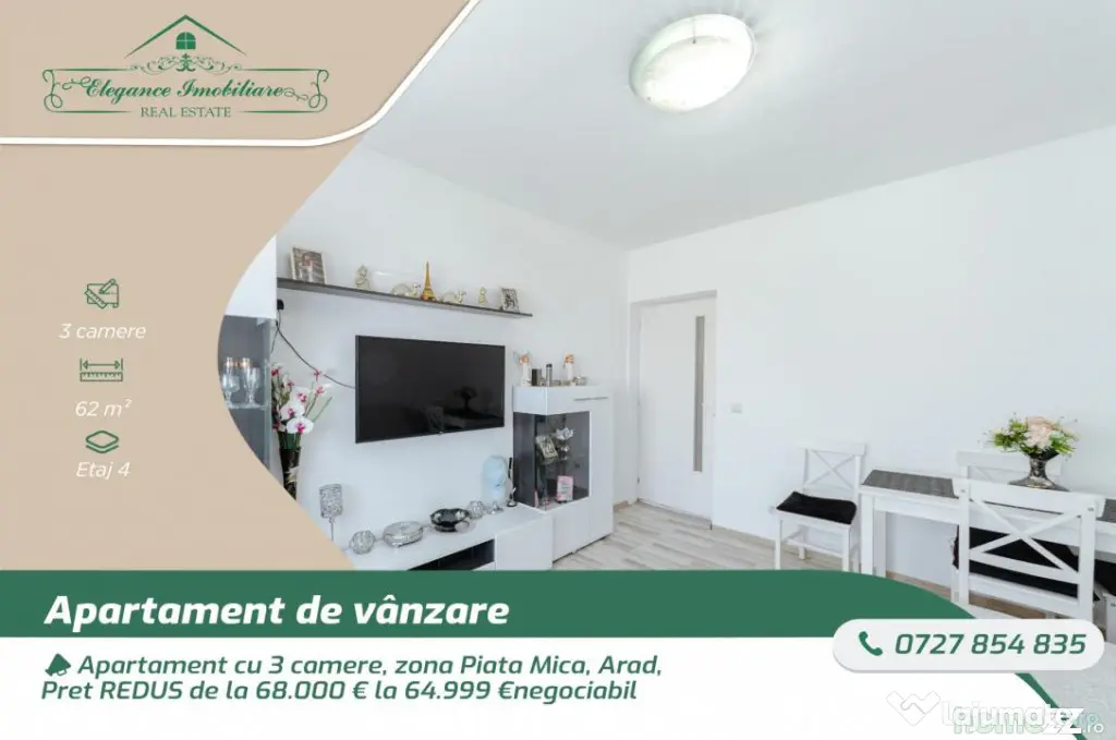 Apartament cu 3 camere, zona Piata Mica, Arad
