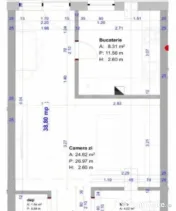 Apartament cu 1 camera, 39 mp, bucatarie separata, parter in 