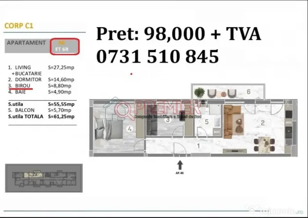 2 Camere | Complex Modern | 61 mp | Preț Promo