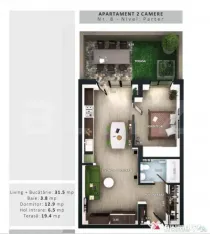 Apartament 2 camere, terasa, CF, parcare subterana, boxa, zo