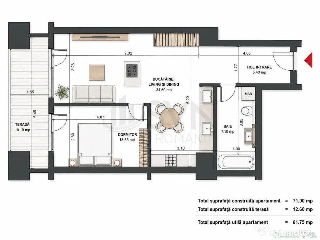 Apartament 2 camere terasa 13 mp Aviatiei