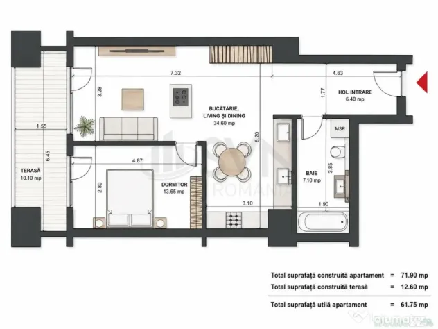 Apartament 2 camere terasa 13 mp Aviatiei