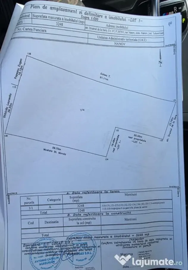 Teren Intravilan in Nanov pret Negociabil 6400mp