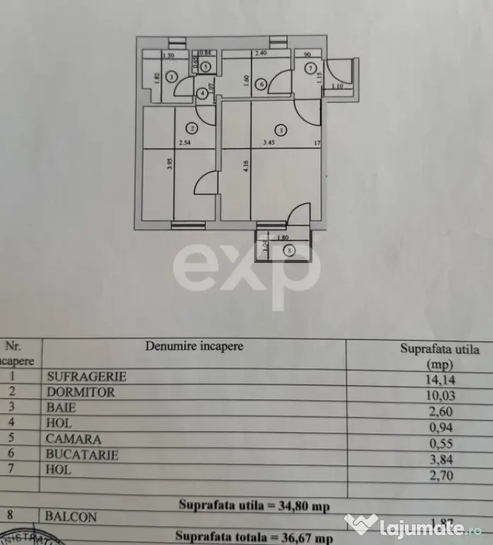 Apartament 2 camere decomandat, etaj 3, mobilat și utilat