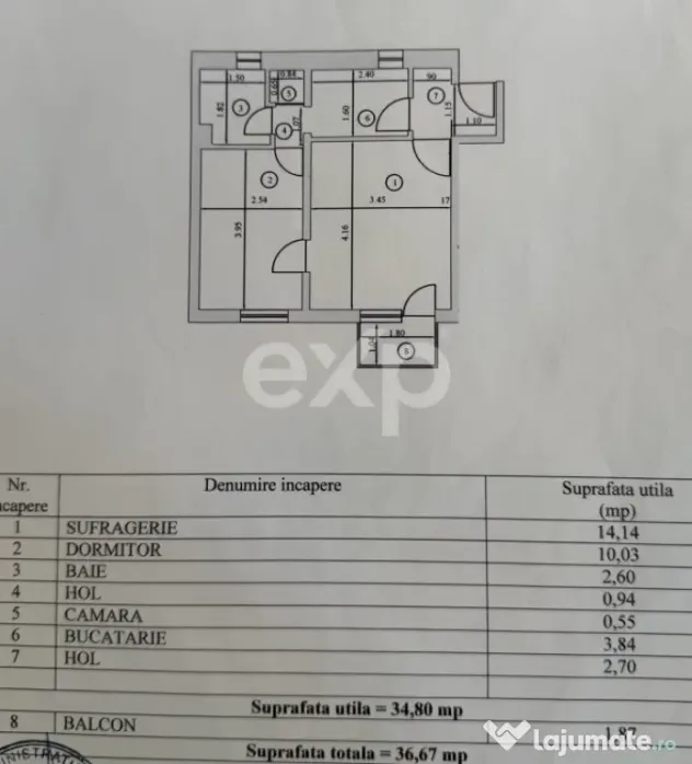 Apartament 2 camere decomandat, etaj 3, mobilat și utilat