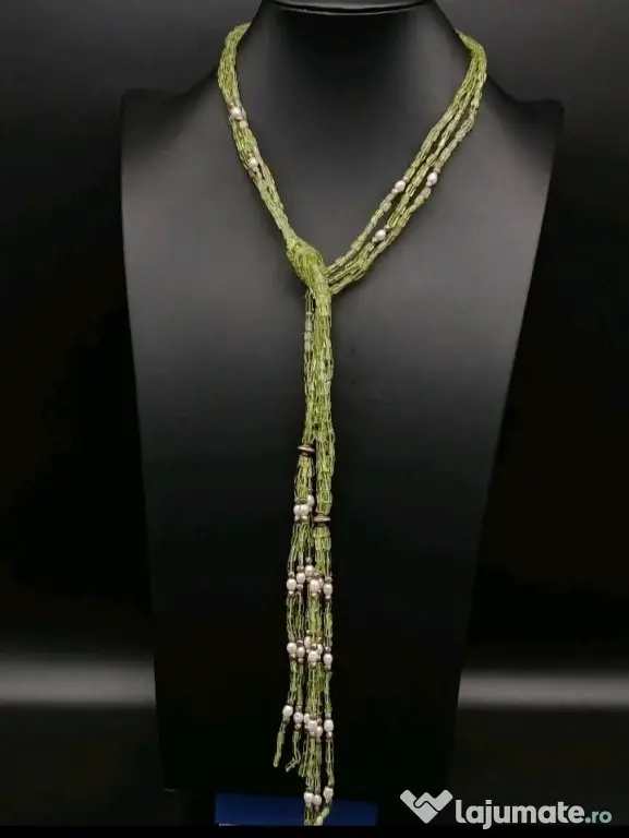 Colier unicat peridot perle