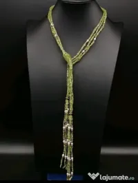 Colier unicat peridot perle