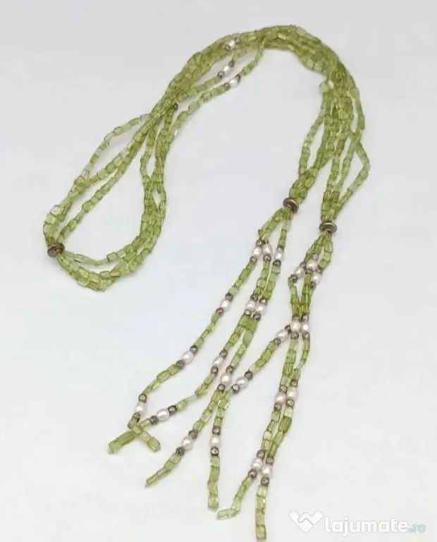 Colier unicat peridot perle