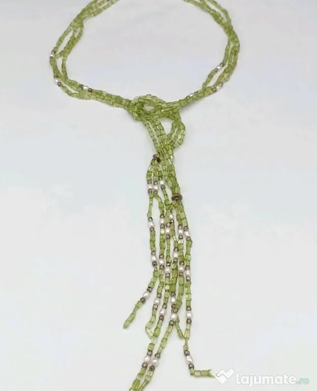 Colier unicat peridot perle