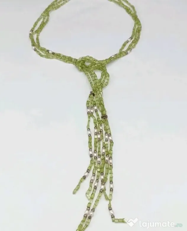 Colier unicat peridot perle