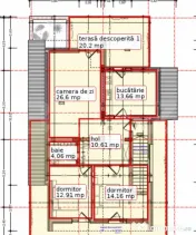 Apartament cu 4 camere și terase ample, 128,89 mp total 