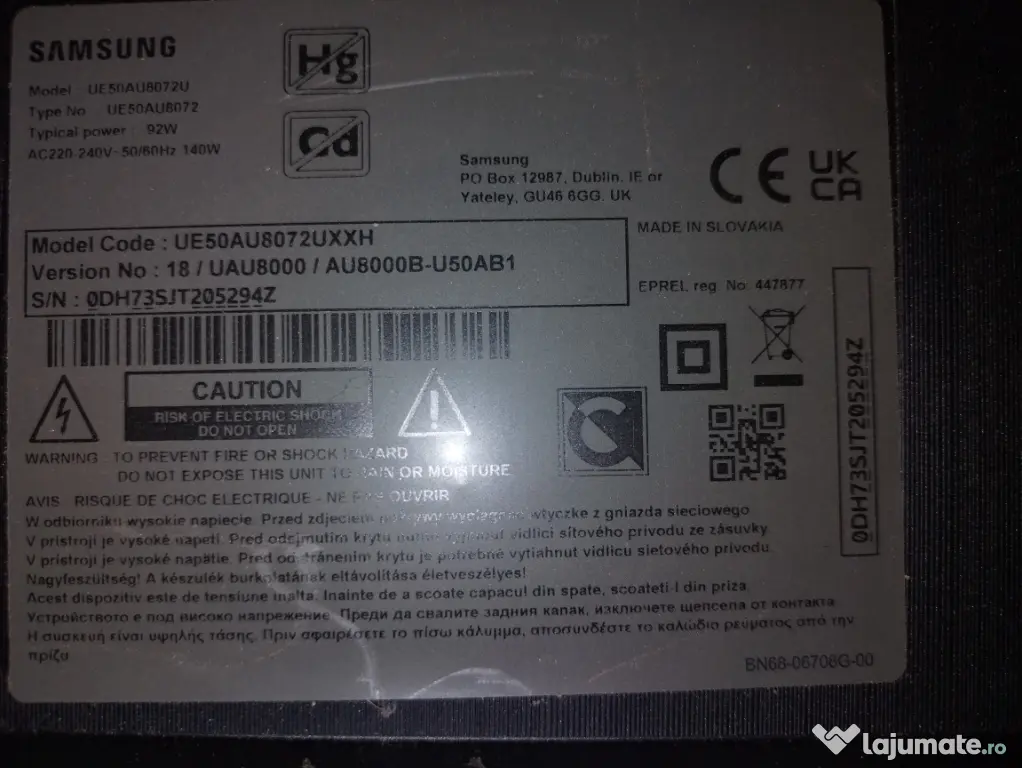 dezmembrez Samsung UE50AU8072