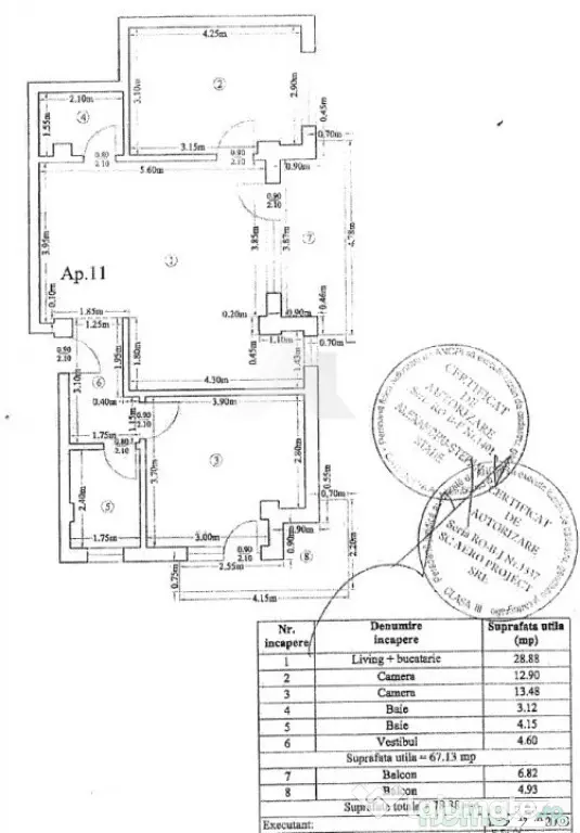 Otopeni, Apartament 3 camere, 78,88mp, parcare, centrală