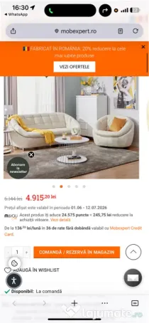 Vand set Mobexpert piele naturala canapea si doua fotolii
