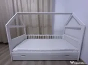 Pat căsuță copii model Elis alb 160x70 cm + saltea Baby 
