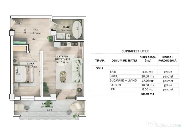 Apartament 2 camere, 50.20 mp, zona Galata
