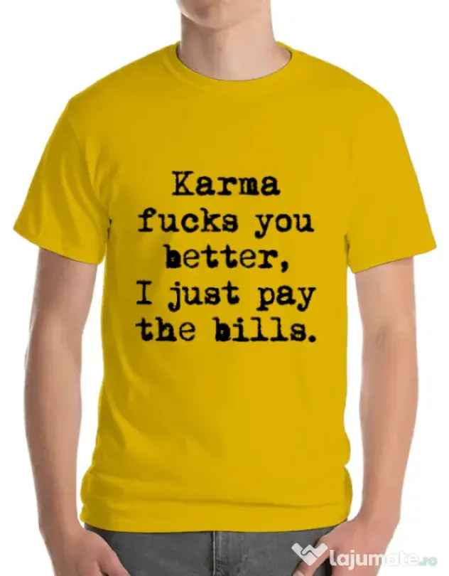 Tricou ADLER barbat Karma fucks you better Galben