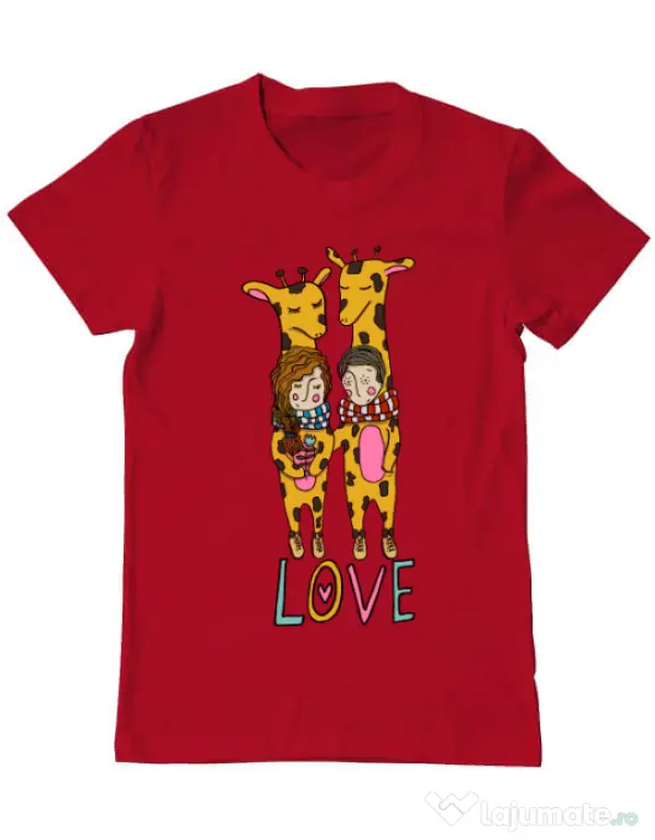 Tricou ADLER barbat Giraffes love Rosu