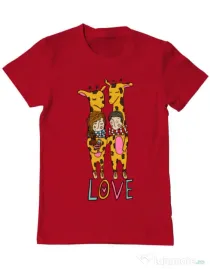 Tricou ADLER barbat Giraffes love Rosu
