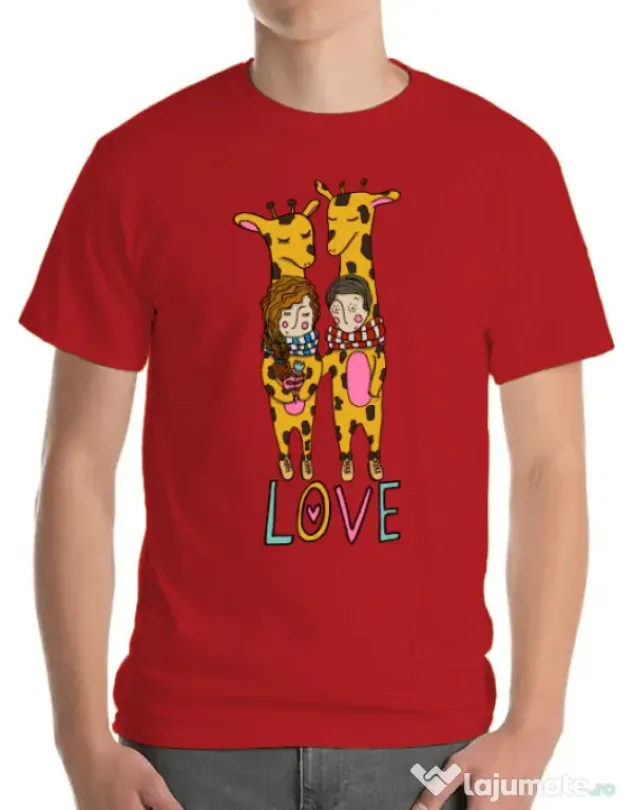 Tricou ADLER barbat Giraffes love Rosu