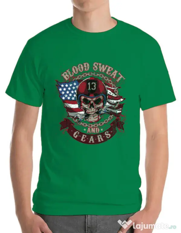 Tricou ADLER barbat Blood sweat and gears Verde mediu