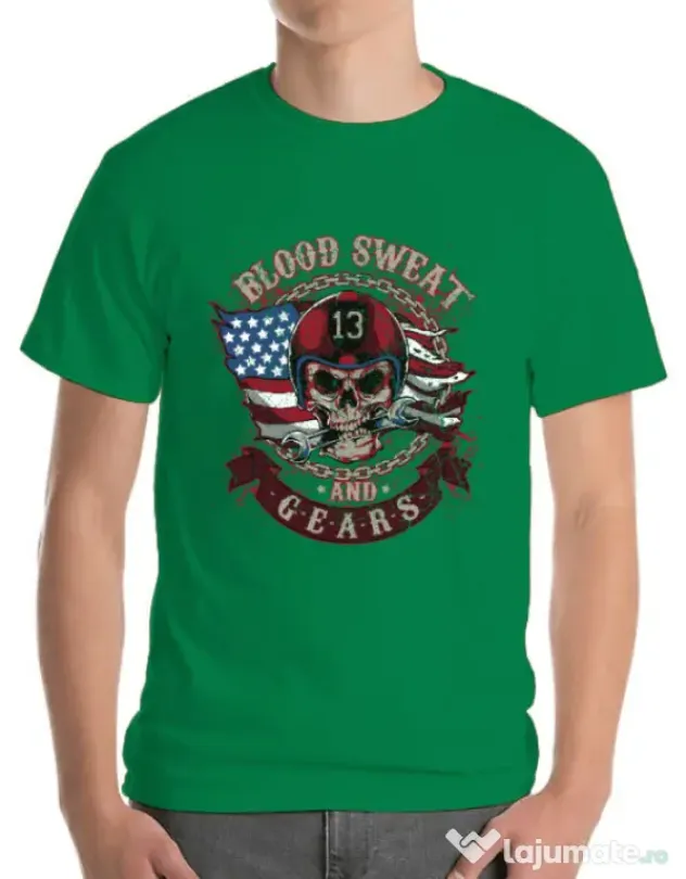 Tricou ADLER barbat Blood sweat and gears Verde mediu