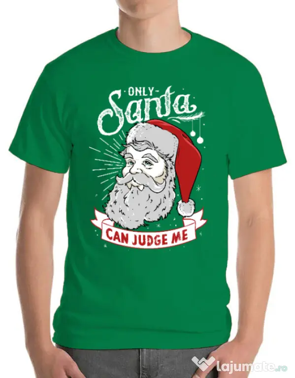 Tricou ADLER barbat Only santa can judge me Verde mediu