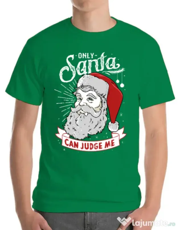 Tricou ADLER barbat Only santa can judge me Verde mediu