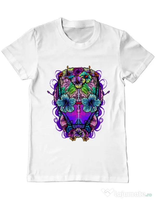 Tricou ADLER barbat Flower helmet Alb